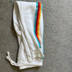 White Sweatpants with Stripped Color on Sides